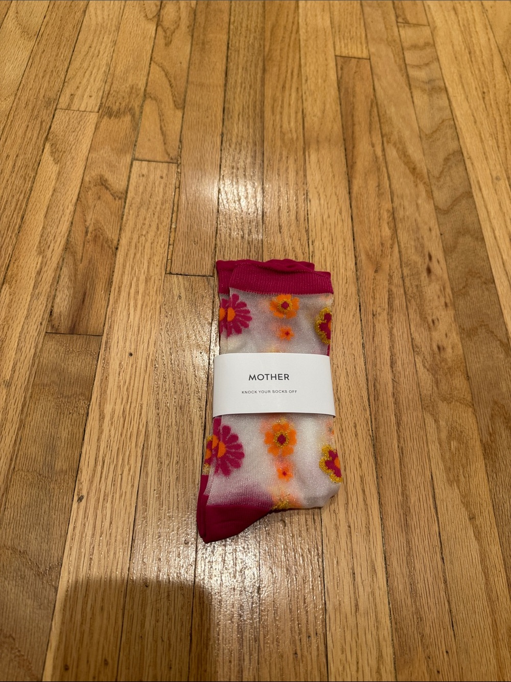 MOTHER Sheer Floral Crew Socks - Hot Pink & Orange